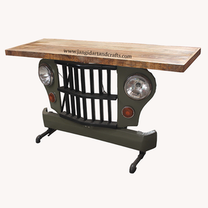 โต๊ะคอนโซลสไตล์วินเทจอุตสาหกรรมสำหรับห้องนั่งเล่น ทำจากวัสดุรีไซเคิล ท็อปไม้ ดีไซน์แรงบันดาลใจจากรถจี๊ป เฟอร์นิเจอร์สไตล์ยานยนต์ - Product Image 4