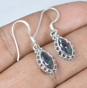 Marquise forme bijoux faits à la main mystique topaze 925 en argent Sterling pierres précieuses Look boucle d'oreille avril pierre de naissance cadeau pour anniversaire - Product Image 4