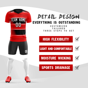Wholesale Customized Quick Dry <b>Cheap</b> Soccer Uniform Red and Black Full <b>Set</b> Soccer Uniform Soccer Wear OEM Serviced - Product Image 4