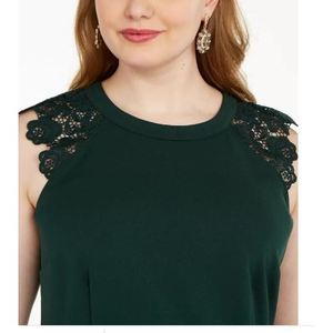 Robe évasée en mousseline verte tendance pour femme, taille 3X, avec bordure en dentelle et taille naturelle - Product Image 3