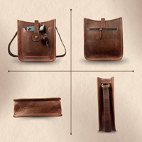 Tas kerja kulit asli warna coklat untuk pria, tas bepergian sehari-hari dengan lapisan katun dan penutup ritsleting, kreasi seniman