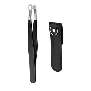 Recortador de depilación de Nariz de acero inoxidable de cabeza redonda hecho a medida, aplicador de punta redondeada recubierta de negro con bolsa - Product Image 1