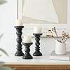 Juego de 3 portavelas de pilar de madera de granja rústica para decoración navideña del hogar en negro - Product Image 2