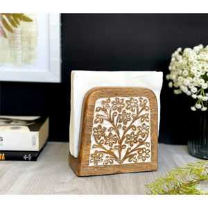 Elegante servilletero de madera Sheesham hecho a mano organizador de mesa de comedor de pie con diseño incrustado precio de fábrica - Product Image 4