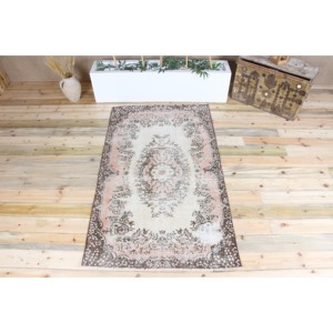 Tapis turc vintage, tapis de 3,8 x 6,4 pieds, tapis floral brun - Product Image 1