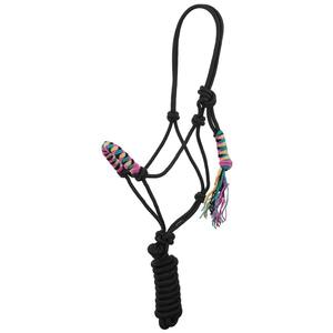 Nouveau style : Licol en cuir peint à la main avec motif tournesol, bride en corde pour cheval avec bords de bride noués en cuir brut - Product Image 3