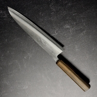 Couteau de Chef Japonais en Damas Personnalisé PRESTIGE BLADES, Finition Brossée Moderne, Manche en Bois, Acier Carbone de Haute Qualité, Vente en Gros