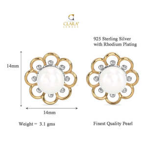 NOVAMART Fine 925 Sterling Silver Pearl Stud Lotus Earrings Gold Rhodium Plated with Screw Back <b>Gift</b> for Women & <b>Girls</b> Wholesale - Product Image 6