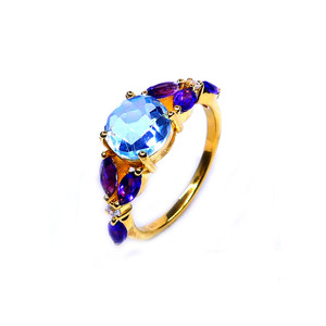 Everyday Wear 925 Sterling <b>Silver</b> Amethyst & White Rainbow Moonstone Gold Plated Ladies Fashionable <b>Ring</b> - Product Image 3