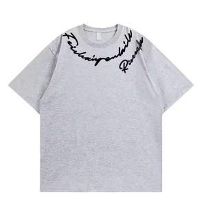 Summer Fashion Letter Loose Printed Round Neck Heavyweight Cotton Trendy Couple Short Sleeve Top T-shirt Men's Top - Product Image 5