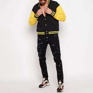 Chaqueta Universitaria Negra con Mangas Amarillas para Hombre, Estilo Béisbol Unisex, Cierre de Cremallera, Ribete Acanalado, Opción de Logotipo Personalizado, Tejido Impermeable - Product Image 3