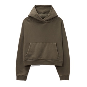 Top muesca hombres 100% algodón de gran tamaño gota hombro Streetwear peso pesado pulóver en blanco Vintage lavado hombres Crop Hoodie - Product Image 5