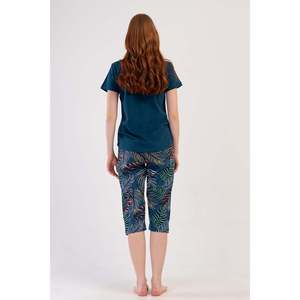 Conjunto de pantalón capri y top de cuello redondo KADIN P.SUPREM O YAKA KISA KOL ETEGI OVAL - PETROL - PETROL - Product Image 3