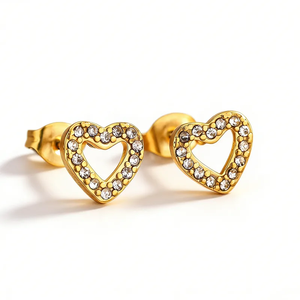 Modernos Aretes de Acero Inoxidable 304 Chapados en Oro de 18K, Estilo Dulce, Microincrustaciones, Corazón Hueco y Redondos, Ideales para Citas - Product Image 4