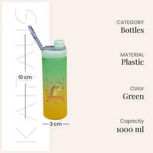 Botella de Agua Infantil de Plástico Verde con Recubrimiento Cítrico, Tapa con Bisagras, Cordón para Colgar, Ideal para Campamentos, Festivales y Regreso a Clases - Product Image 1