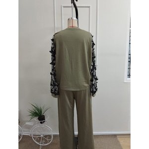 Conjunto de Dos Piezas de Blusa y Pantalón de Viscosa con Mangas Largas y Cuello Ciclista para Mujer, 38625 - Haki - Product Image 5