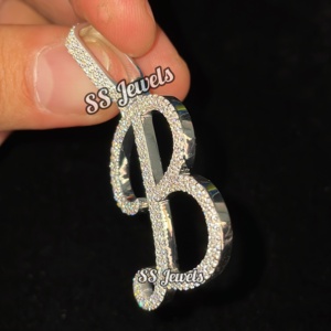 Collar con colgante de moissanita con nombre de Plata de Ley 925 sólida, chapado en oro blanco, letra de la A-Z, joyería helada personalizada para hombres y mujeres - Product Image 4