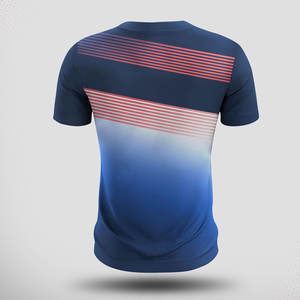 T-shirt personnalisé pour homme bleu marine |   T-shirt à rayures linéaires rouges et blanches, vêtements de sport en sublimation, vente en gros, vêtements d'entraînement - Product Image 2
