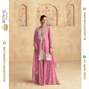 Présentation exclusive du nouveau fabricant de costumes pakistanais de vêtements ethniques cousus de taille libre en soie Simar lourde par Royal Export à Surat - Product Image 2