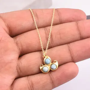 Collar de Plata de Ley 925 Larimar de forma redonda natural, collar de piedras preciosas Larimar - Product Image 1