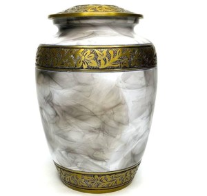 Urna de cremación para adultos de latón con acabado de mármol de color rosa con urnas funerarias de metal con tiras doradas para cenizas humanas. - Product Image 3