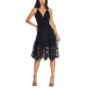 Abito da Cocktail Nero Darleen da Donna con Scollo a V e Ricami in Rete, Taglia Media - Product Image 1