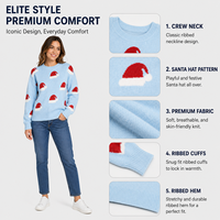 Pull de Noël pour femme, motif jacquard chapeau de Père Noël, tricot festif bleu clair, conception personnalisée OEM