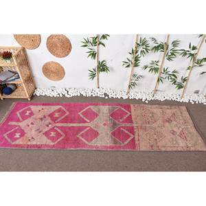 Vintage 2.9 X 9.1 ft Wool Eco Friendly <b>Rug</b> Patchwork Pattern Pink Beige Latex Backing Medium Thickness <b>Jute</b> <b>Rugs</b> - Product Image 2