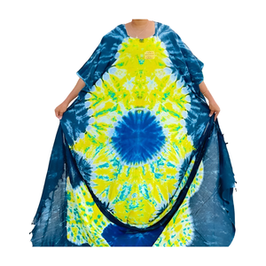 Green Tie Dye <b>Kaftan</b> Maxi Dress O-Neck Cap Sleeve Loose Fit Asymmetric Hem <b>Summer</b> Casual Wear - Product Image 2