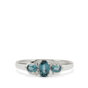 Bague en argent sterling plaqué rhodium avec kyanite turquoise et zircon blanc 0,95 ct, bijoux en pierres précieuses - Product Image 2