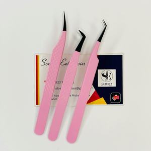 Pince à épiler professionnelle en acier inoxydable de précision à pointe noire durable à 90 degrés, couleur rose, pour cils volumineux et faux cils - Product Image 6