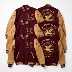 Blouson universitaire en laine vert olive avec broderie Cask Masters Croze Groove et manches en cuir marron rouille – Vente en gros - Product Image 4