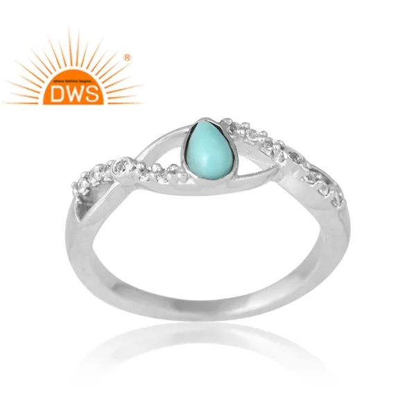 Best Selling Sterling Silver Palladium Plated Natural Turquoise & White Topaz Gemstone Ring Custom Jewelry Manufacturer