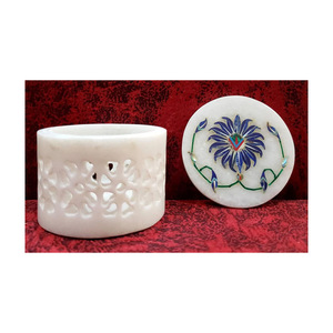 Boîte à bijoux élégante faite main en marbre blanc et pierre de lapis bleu magnifiquement conçue pour l'emballage de stockage - Product Image 4