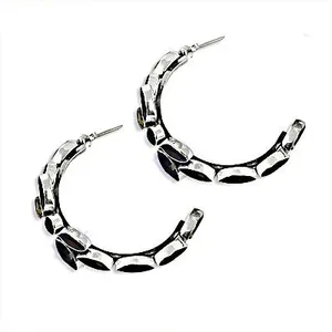 Boucles d'oreilles créoles géométriques en argent fin pour femme, bijoux de déclaration - Product Image 3