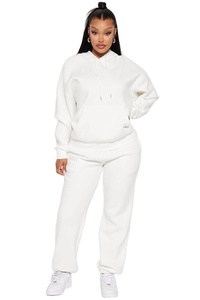 Survêtement pull-over décontracté pour femmes Polaire de coton blanc OEM Logo personnalisé Survêtement d'entraînement pour femmes Ensemble pantalon 2 pièces Survêtement - Product Image 5