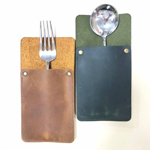 Porte-Couverts de Luxe en Cuir Véritable Écologique Fait Main pour Restaurant Organisateur de Salle à Manger Rangement de Couverts Look Rustique Sac - Product Image 4