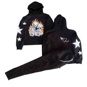 ชุดวอร์มฤดูหนาวแบบ 2 ชิ้นสำหรับผู้ชาย ผ้าฝ้าย 100% กางเกงวอร์มทรงบาน เสื้อฮู้ดระบายอากาศได้ดี มีเชือกผูกเอวยางยืด ลายพิมพ์ทันสมัย - Product Image 1