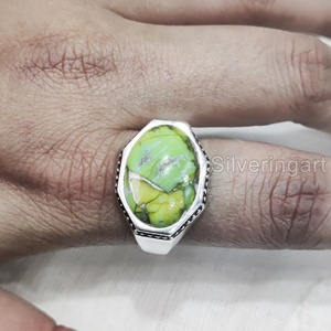 Venta al por mayor Anillo para hombre Cobre verde natural Piedra preciosa turquesa Anillo de piedra natal de Diciembre Joyería fina gitana Anillo de plata esterlina 925 - Product Image 3