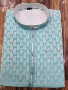 Haute qualité hommes 100% coton brodé Kurta indien tenue traditionnelle robe respirante au prix de gros - Product Image 3