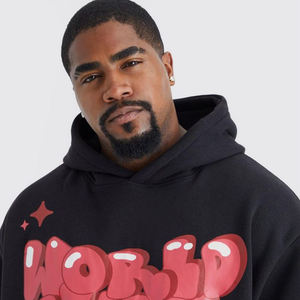 Sudadera con capucha de lana de algodón 100% para hombre, Sudadera negra de talla grande con estampado en relieve personalizado, temporada de invierno, bordado Technics Pakistán - Product Image 6