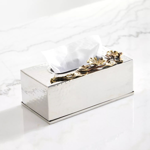 Caja de pañuelos de metal con forma cuadrada de calidad superior con Ginkgo, caja de pañuelos de mesa atractiva, perfecta para el dormitorio de su hogar - Product Image 4