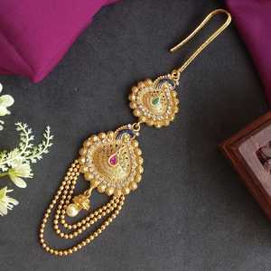 Accessoires de taille en cristal de conception de paon plaqué or vintage indien bijoux de corps pour le festival - Product Image 1