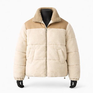 เสื้อแจ็คเก็ตขนเฟลซเชอร์ปาแบบเรียบง่ายสำหรับผู้ชาย คอตั้ง แต่งขอบไหล่ตัดกัน เสื้อโค้ทฤดูหนาว รับทำโลโก้ แบรนด์ส่วนตัว ผู้ผลิต - Product Image 1