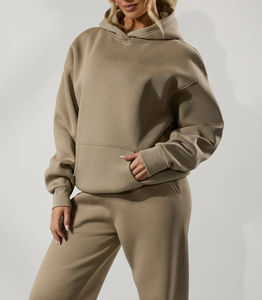 Chándal de mujer de gran tamaño con logotipo impreso en 3D personalizado de alta calidad, chándal holgado con hombros caídos de algodón 100% para mujer - Product Image 2