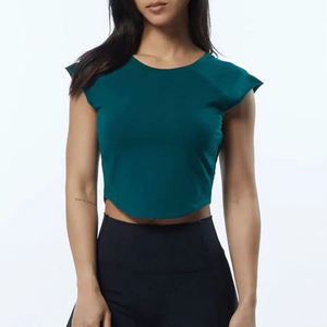 Col rond femmes T-shirts à manches courtes coton femmes haut court t-shirt Logo personnalisé été 1 pièce vêtements de sport - Product Image 1