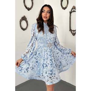 Robe Courte à Ceinture Bleue - Bleu - Product Image 2