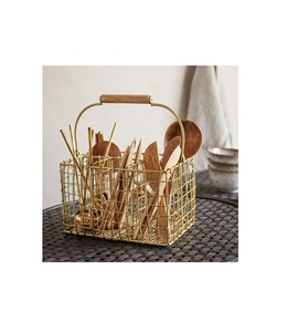 Porte-couverts exclusif en métal poli doré de qualité porte-couverts au design attrayant pour le rangement des couverts de cuisine - Product Image 1