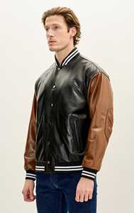 Venta al por mayor de chaquetas universitarias de cuero con logotipo personalizado para hombre tipo cierre con botones y bolsillos Letterman College Baseball Bomber Jacket - Product Image 6