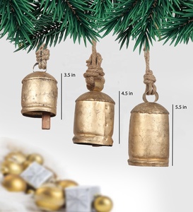 Décoration de Noël indienne en laiton antique imprimé cloches de Noël artisanat cloches en laiton antique cloches grande grappe artisanale - Product Image 2